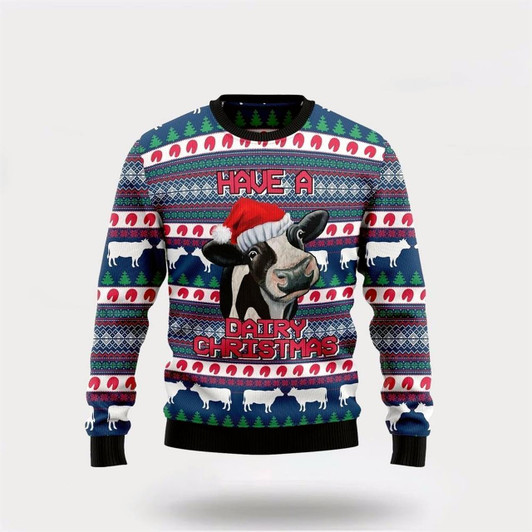 Goofygearprints Farmers Sweater, Have A Cow Dairy Ugly Christmas Sweater, Christmas Crewneck Sweater, Winter Farm Fashion