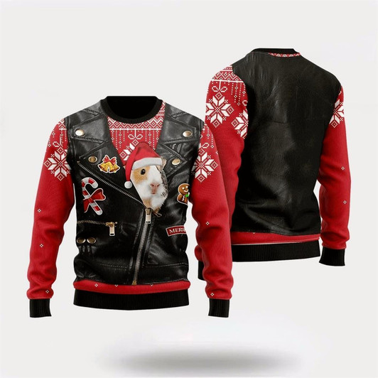 Goofygearprints Farmers Sweater, Guinea Pig Cute Face Ugly Christmas Sweater, Christmas Crewneck Sweater, Winter Farm Fashion