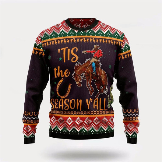Goofygearprints Farmers Sweater, Cowboy Season Christmas Pattern Ugly Christmas Sweater, Christmas Crewneck Sweater, Winter Farm Fashion
