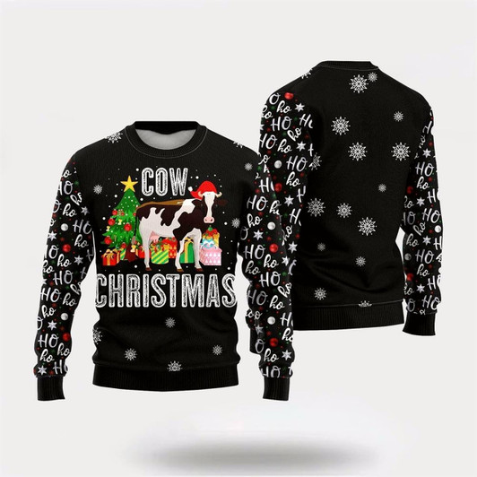 Goofygearprints Farmers Sweater, Cow Ugly Christmas Sweater, Christmas Crewneck Sweater, Winter Farm Fashion
