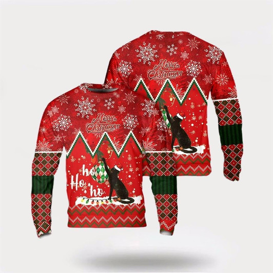 Goofygearprints Farmers Sweater, Christmas Cat Meowy Ho Ho Ho Ugly Christmas Sweater, Christmas Crewneck Sweater, Winter Farm Fashion