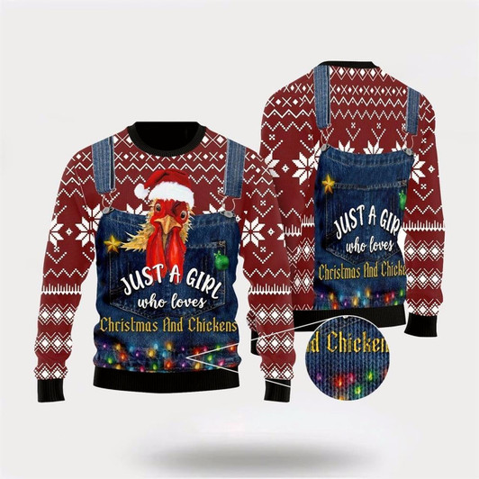 Goofygearprints Farmers Sweater, Christmas & Chicken Ugly Christmas Sweater, Christmas Crewneck Sweater, Winter Farm Fashion