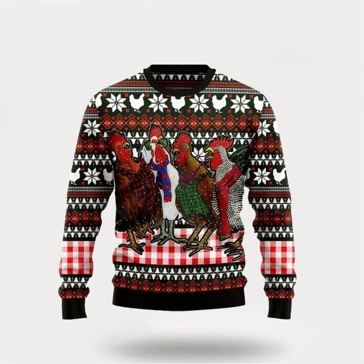 Goofygearprints Farmers Sweater, Chicken Under Snow Ugly Christmas Sweater, Christmas Crewneck Sweater, Winter Farm Fashion
