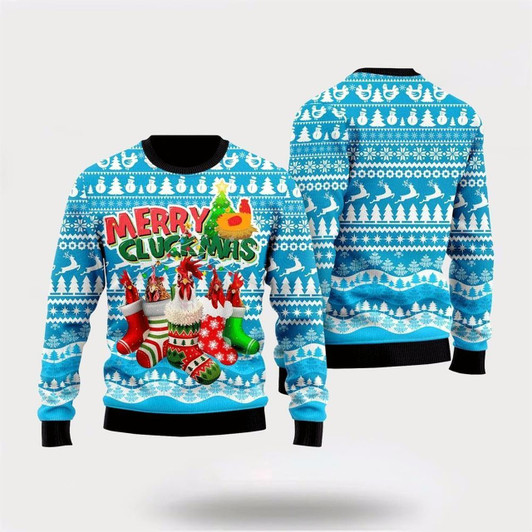 Goofygearprints Farmers Sweater, Chicken Merry Cluckmas Ugly Christmas Sweater, Christmas Crewneck Sweater, Winter Farm Fashion