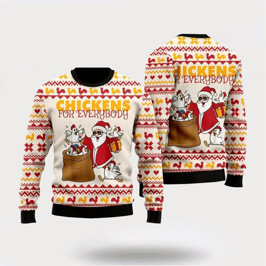 Goofygearprints Farmers Sweater, Chicken For Everybody Funny Ugly Christmas Sweater, Christmas Crewneck Sweater, Winter Farm Fashion