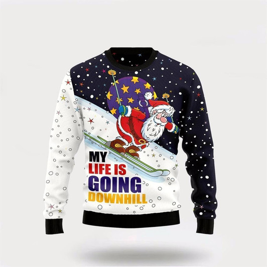 Goofygearprints Santa Claus Ski Ugly Christmas Sweater, Best Gift For Holiday, Christmas Crewneck Sweater, Christmas Winter Fashion