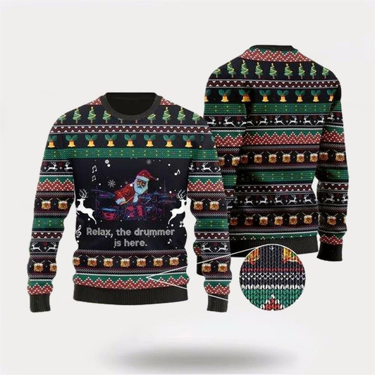 Goofygearprints Santa Claus Plays Drum Ugly Christmas Sweater, Best Gift For Holiday, Christmas Crewneck Sweater, Christmas Winter Fashion
