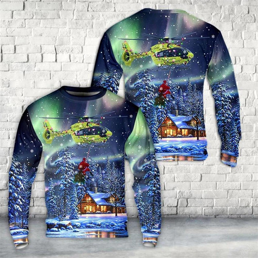Goofygearprints Norwegian Air Ambulance Airbus H145 helicopter Santa Ugly Christmas Sweater, Best Gift For Holiday, Christmas Crewneck Sweater