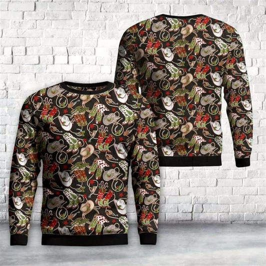 Goofygearprints Howdy Christmas Boots and Hats Ugly Christmas Sweater, Best Gift For Holiday, Christmas Crewneck Sweater, Christmas Winter Fashion