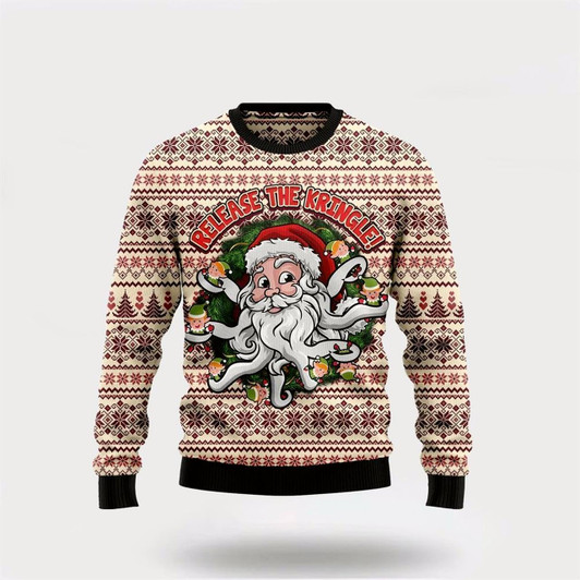 Goofygearprints Funny Santa Claus Release the Kringle Ugly Christmas Sweater, Best Gift For Holiday, Christmas Crewneck Sweater, Christmas Winter Fashion