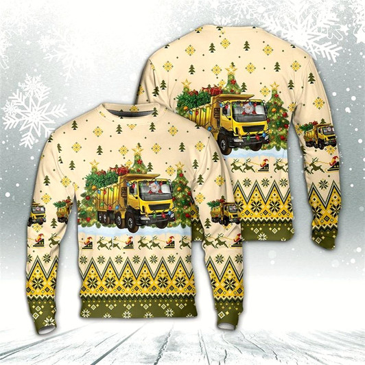 Goofygearprints Christmas Dump Truck With Santa Ugly Christmas Sweater, Best Gift For Holiday, Christmas Crewneck Sweater, Christmas Winter Fashion