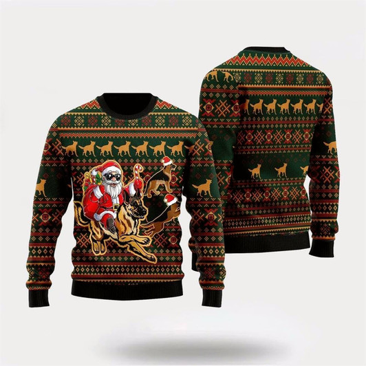 Goofygearprints Pet Dog Sweater, Santa & German ShepherdUgly Christmas Sweater, Gift For Dog Love, Winter Fashion