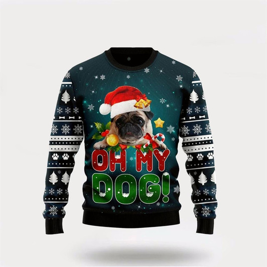 Goofygearprints Pet Dog Sweater, Pug Oh My Dog Funny Family HolidayUgly Christmas Sweater, Gift For Dog Love, Winter Fashion