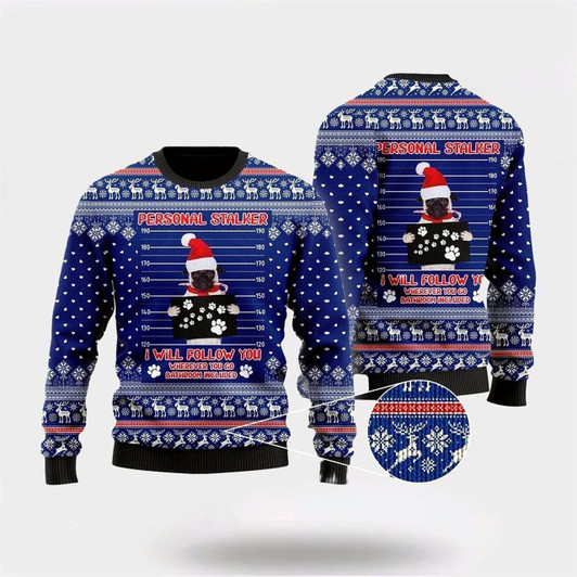 Goofygearprints Pet Dog Sweater, Pug Dog As Santa Claus Personal StalkerUgly Christmas Sweater, Gift For Dog Love, Winter Fashion