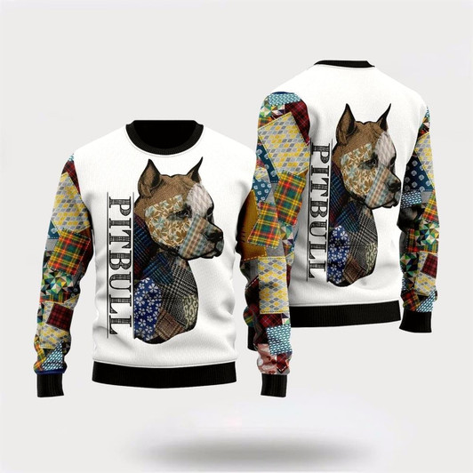 Goofygearprints Pet Dog Sweater, Pitbull Patchwork SeamlessUgly Christmas Sweater, Gift For Dog Love, Winter Fashion