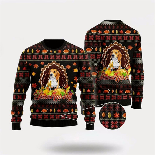 Goofygearprints Pet Dog Sweater, Happy Thanksgiving Funny Beagle DogUgly Christmas Sweater, Gift For Dog Love, Winter Fashion