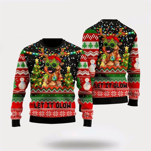 Goofygearprints Pet Dog Sweater, German Shepherd Let It GlowUgly Christmas Sweater, Gift For Dog Love, Winter Fashion