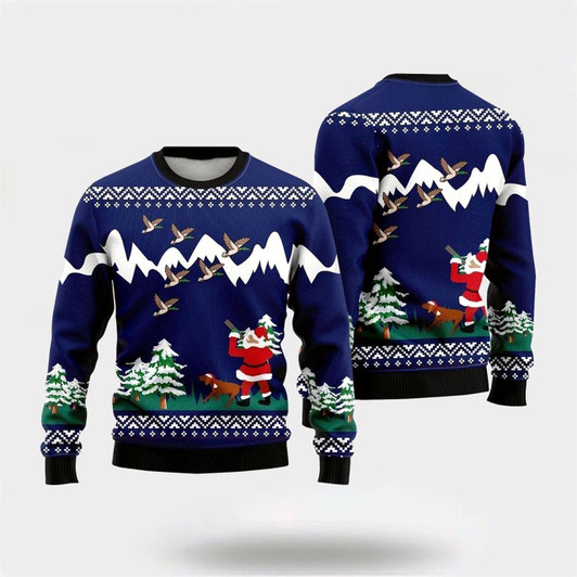 Goofygearprints Pet Dog Sweater, Funny Santa & Dog Duck HuntingUgly Christmas Sweater, Gift For Dog Love, Winter Fashion