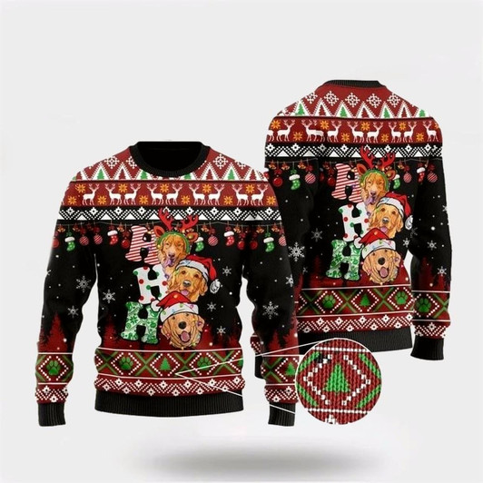 Goofygearprints Pet Dog Sweater, Funny Golden RetrieverUgly Christmas Sweater, Gift For Dog Love, Winter Fashion