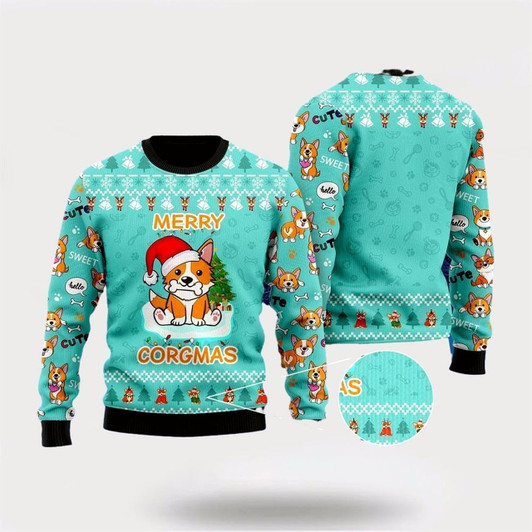 Goofygearprints Pet Dog Sweater, Funny Dog Merry Corgmas ChristmasUgly Christmas Sweater, Gift For Dog Love, Winter Fashion