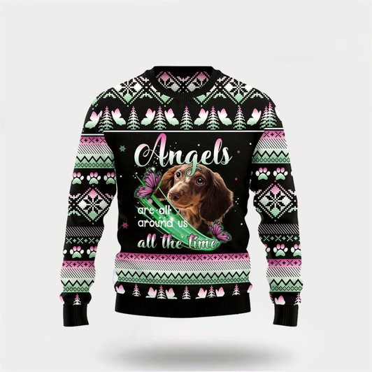 Goofygearprints Pet Dog Sweater, Dachshund Dog AngelUgly Christmas Sweater, Gift For Dog Love, Winter Fashion