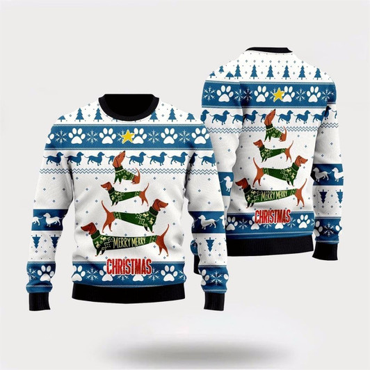 Goofygearprints Pet Dog Sweater, Cute Dachshund Merry ChristmasUgly Christmas Sweater, Gift For Dog Love, Winter Fashion