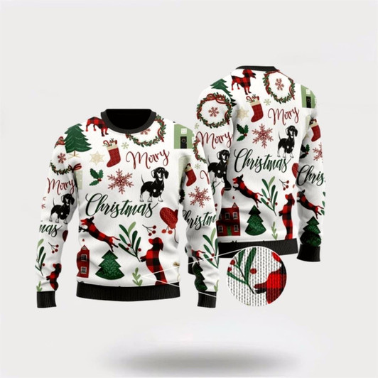 Goofygearprints Pet Dog Sweater, Cute Dachshund ChristmasUgly Christmas Sweater, Gift For Dog Love, Winter Fashion