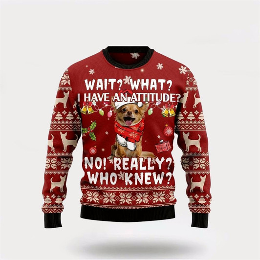 Goofygearprints Pet Dog Sweater, Chihuahua Dog AttitudeUgly Christmas Sweater, Gift For Dog Love, Winter Fashion