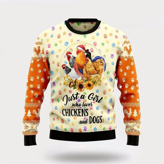 Goofygearprints Pet Dog Sweater, Chickens And DogsUgly Christmas Sweater, Gift For Dog Love, Winter Fashion