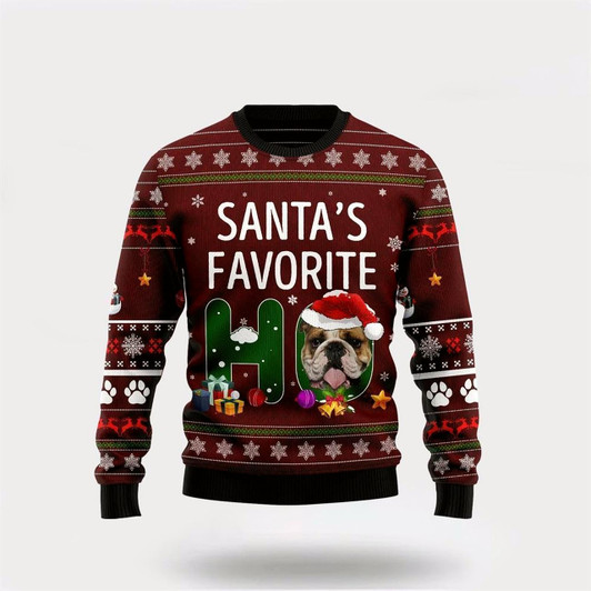 Goofygearprints Pet Dog Sweater, Bulldog Santa Favorite HoUgly Christmas Sweater, Gift For Dog Love, Winter Fashion
