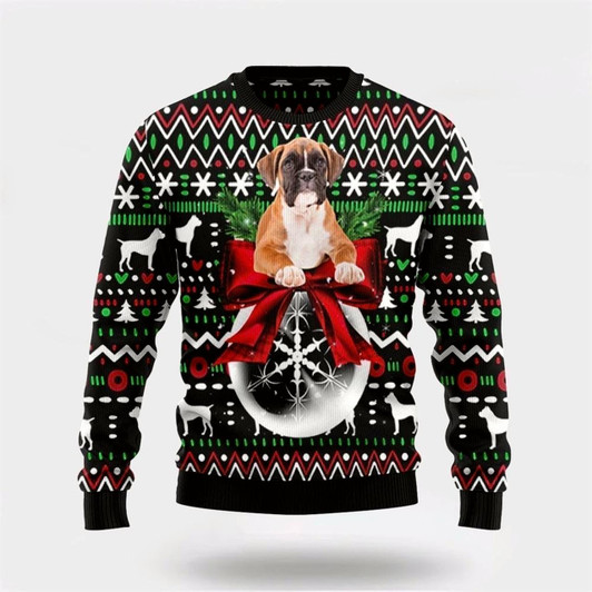 Goofygearprints Pet Dog Sweater, Boxer Xmas BallUgly Christmas Sweater, Gift For Dog Love, Winter Fashion