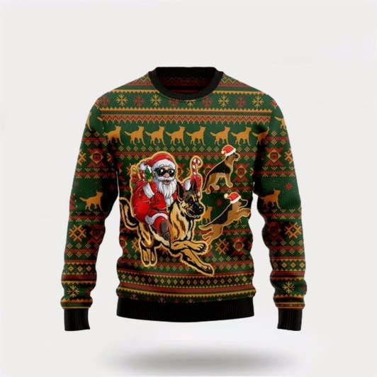 Goofygearprints Pet Dog Sweater, Awesome German Shepherd Dog Santa ClausUgly Christmas Sweater, Gift For Dog Love, Winter Fashion