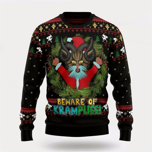 Goofygearprints Pet Cat Sweater, Krampuss Cat Ugly Christmas Sweater, Gift For Cat Love, Cat Crewneck Sweater, Winter Fashion