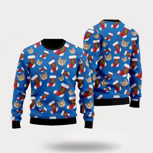 Goofygearprints Pet Cat Sweater, Funny Scotland Straight Cat With Santa Socks Ugly Christmas Sweater, Gift For Cat Love, Cat Crewneck Sweater, Winter Fashion