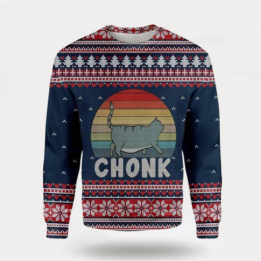 Goofygearprints Pet Cat Sweater, Chonk Cat Ugly Christmas Sweater, Gift For Cat Love, Cat Crewneck Sweater, Winter Fashion