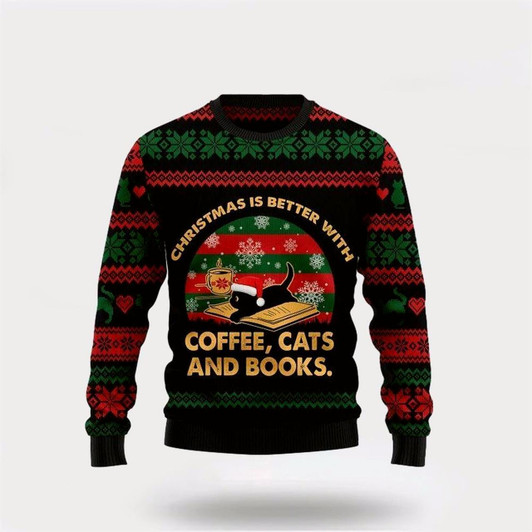 Goofygearprints Pet Cat Sweater, Cat Sweater Christmas Better With Black Cat Ugly Christmas Sweater, Gift For Cat Love, Cat Crewneck Sweater, Winter Fashion