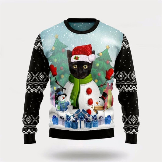 Goofygearprints Pet Cat Sweater, Cat Snowman Ugly Christmas Sweater, Gift For Cat Love, Cat Crewneck Sweater, Winter Fashion