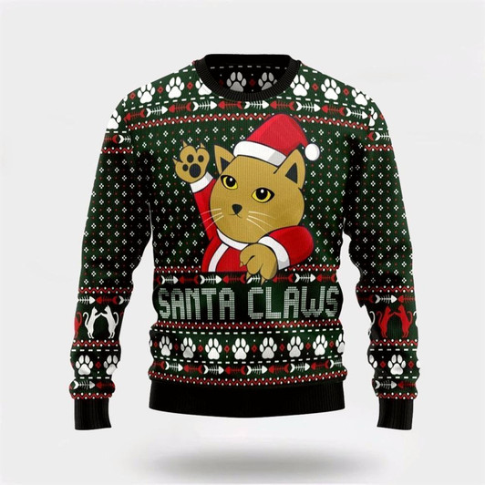 Goofygearprints Pet Cat Sweater, Cat Santa Claws Christmas Ugly Christmas Sweater, Gift For Cat Love, Cat Crewneck Sweater, Winter Fashion