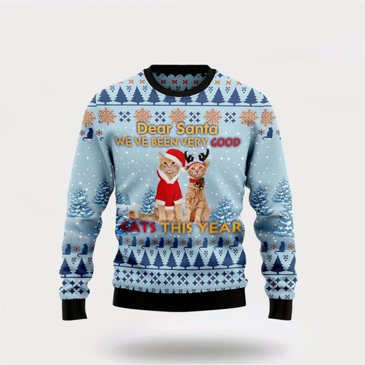 Goofygearprints Pet Cat Sweater, Cat Dear Santa Ugly Christmas Sweater, Gift For Cat Love, Cat Crewneck Sweater, Winter Fashion