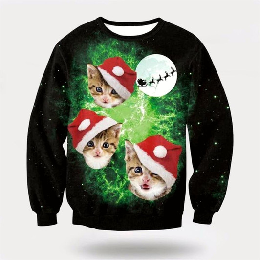 Goofygearprints Pet Cat Sweater, Cat Christmas Ugly Christmas Sweater, Gift For Cat Love, Cat Crewneck Sweater, Winter Fashion