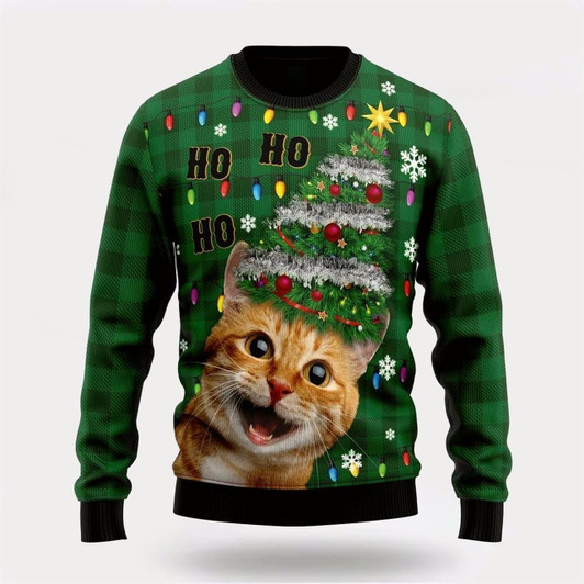 Goofygearprints Pet Cat Sweater, Cat Christmas Tree Ugly Christmas Sweater, Gift For Cat Love, Cat Crewneck Sweater, Winter Fashion