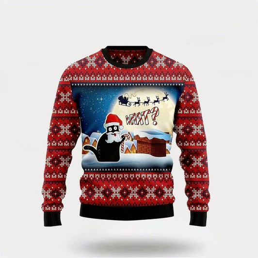 Goofygearprints Pet Cat Sweater, Black Cat What Chimney Ugly Christmas Sweater, Gift For Cat Love, Cat Crewneck Sweater, Winter Fashion