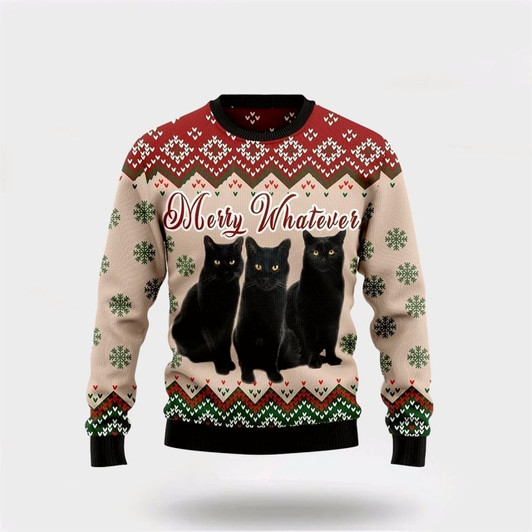 Goofygearprints Pet Cat Sweater, Black Cat Vintage Flower Ugly Christmas Sweater, Gift For Cat Love, Cat Crewneck Sweater, Winter Fashion