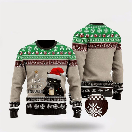 Goofygearprints Pet Cat Sweater, Black Cat Sweater Is This Jolly Enough Ugly Christmas Sweater, Gift For Cat Love, Cat Crewneck Sweater, Winter Fashion