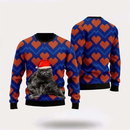 Goofygearprints Pet Cat Sweater, Black Cat Sweater In Heart Love Ugly Christmas Sweater, Gift For Cat Love, Cat Crewneck Sweater, Winter Fashion