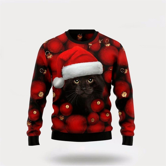 Goofygearprints Pet Cat Sweater, Black Cat Ornament Ugly Christmas Sweater, Gift For Cat Love, Cat Crewneck Sweater, Winter Fashion