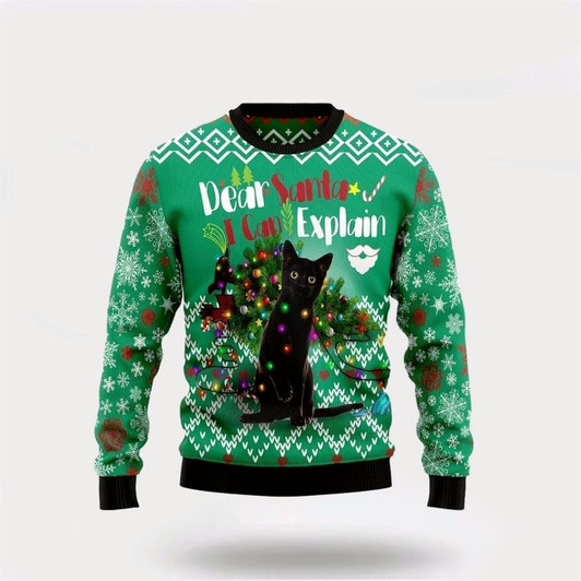 Goofygearprints Pet Cat Sweater, Black Cat I Can Explain Ugly Christmas Sweater, Gift For Cat Love, Cat Crewneck Sweater, Winter Fashion