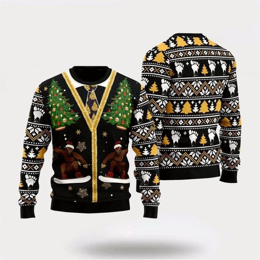 Goofygearprints Funny Vintage Bigfoot Sasquatch Ugly Christmas Sweater, Best Gift For Christmas, Bigfoot Crewneck Sweater, Christmas Winter Fashion
