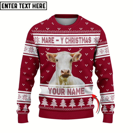 Goofygearprints personalized Charolais Mare Ugly Christmas Sweater, Sweater Gifts For Pet Loves, Farmers Sweater