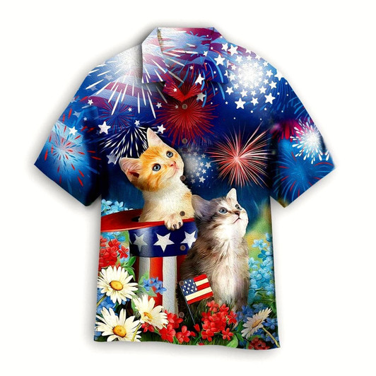 Goofygearprints 4Th Of July Hawaiian Shirts, Cat Happy 4Th Of July Hawaiian Shirts